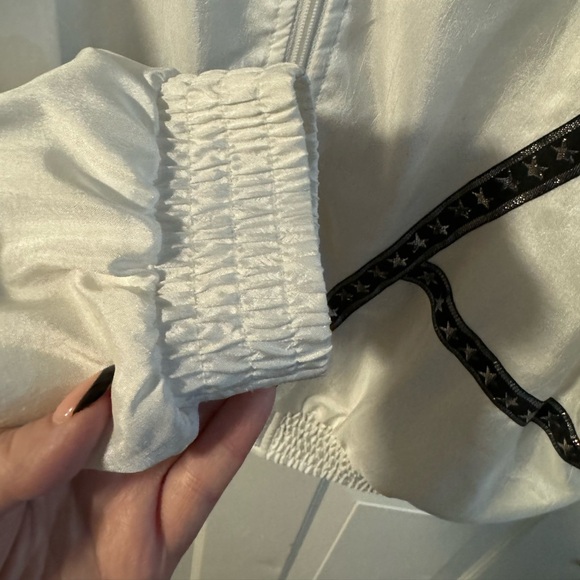 Lavon 80’s Silver & Black Shiny Embroidered Star Bomber Jacket Windbreaker LG - Picture 8 of 15